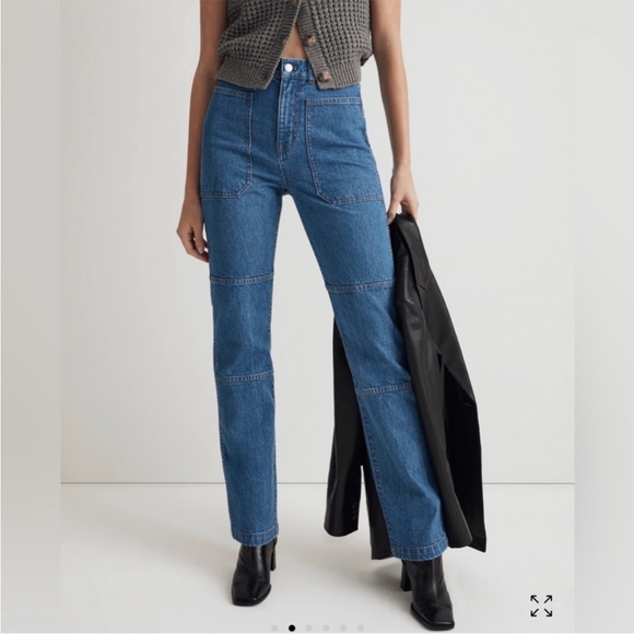 Madewell 90s Straight Cargo Carpenter Panel Jeans - in Fernwood Wash - Picture 2 of 5